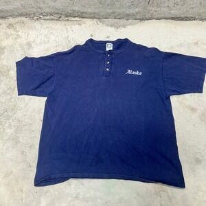 Vintage Alaska T Shirt Cotton Deluxe XL Henley Button Tourist‎ Souvenir